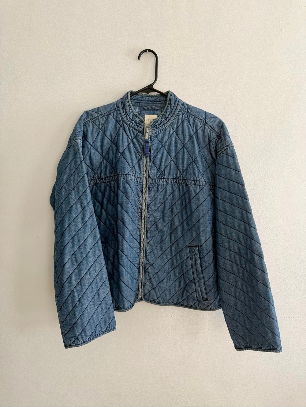 GAP Quilted Blue Denim Zip Front Jacket